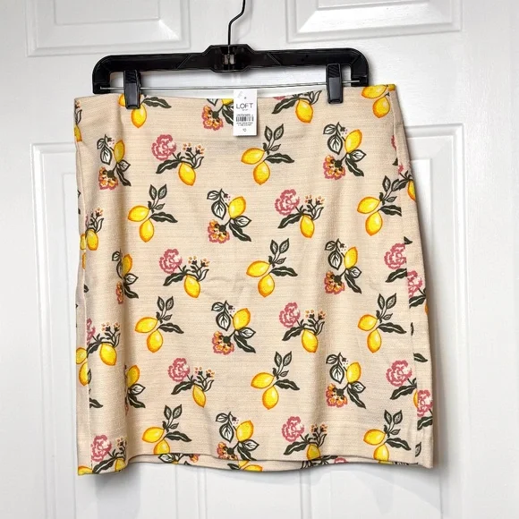NWT Loft Outlet Lemon Print A-Line Above Knee Skirt, Size 10 - Picture 1 of 10